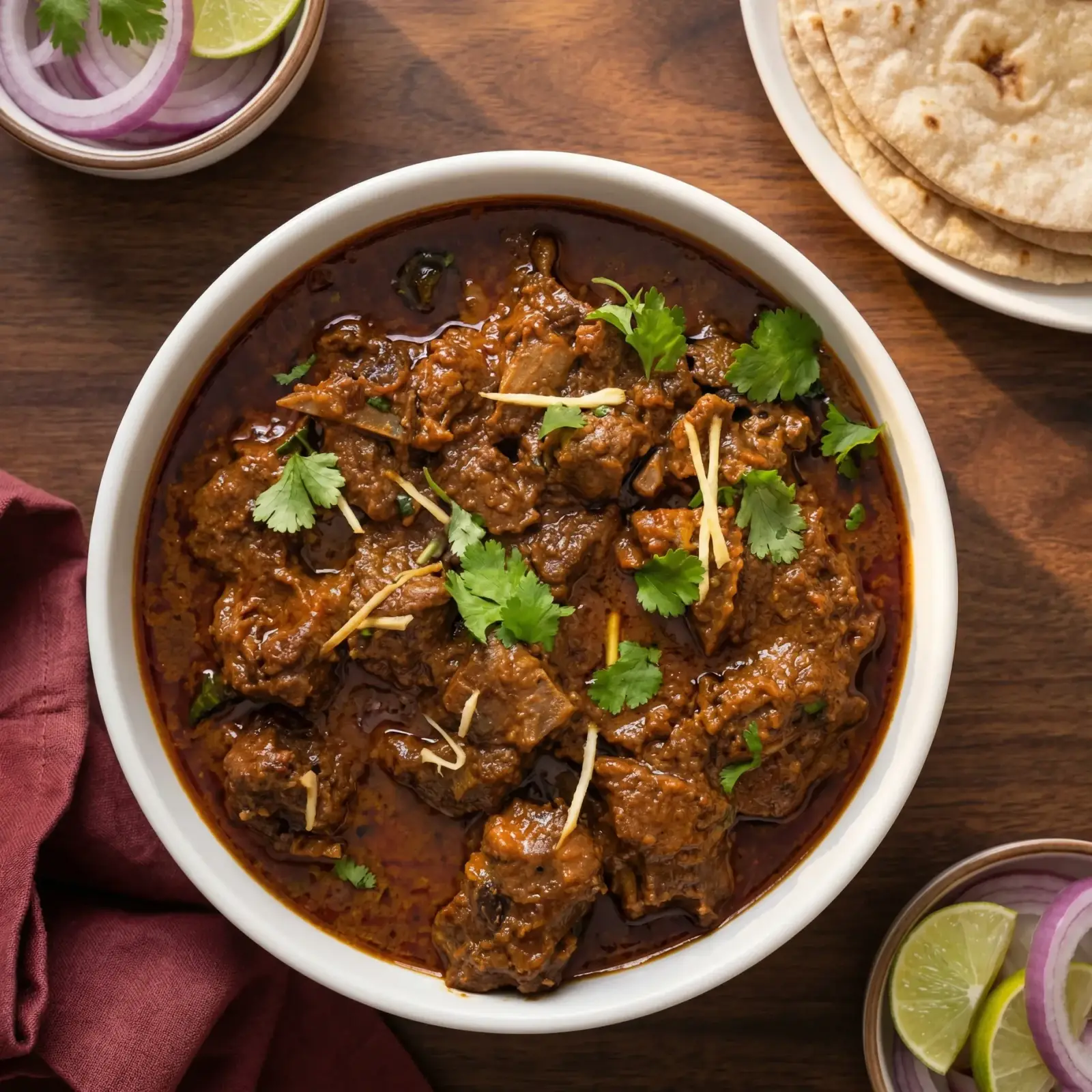 Slow-cooked goat curry served with fresh roti at Chandigarh Curry House Calgary
